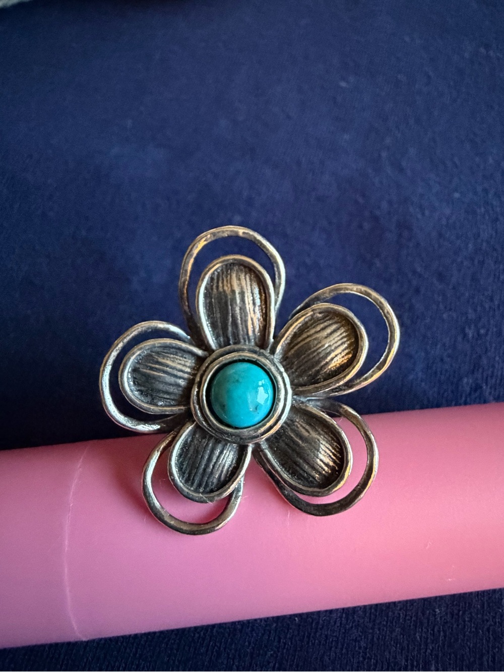 Or Paz Turquoise Center Sterling Silver Flower Ring - Women Jewelry